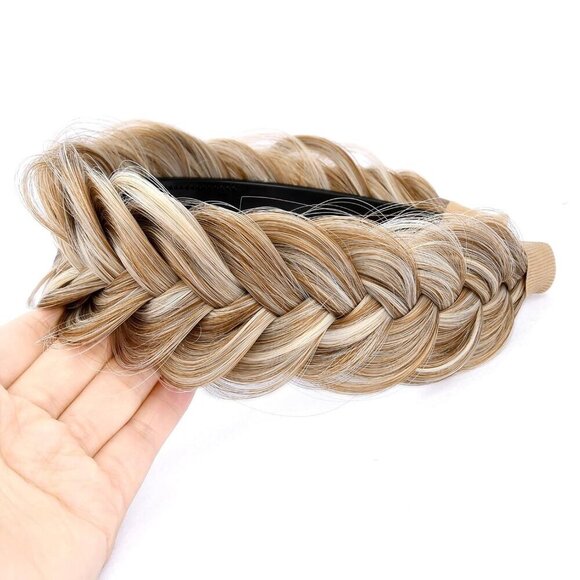 Wide Synthetic Hair Braided Headband Fishtail Elastic Hairpiece for Women